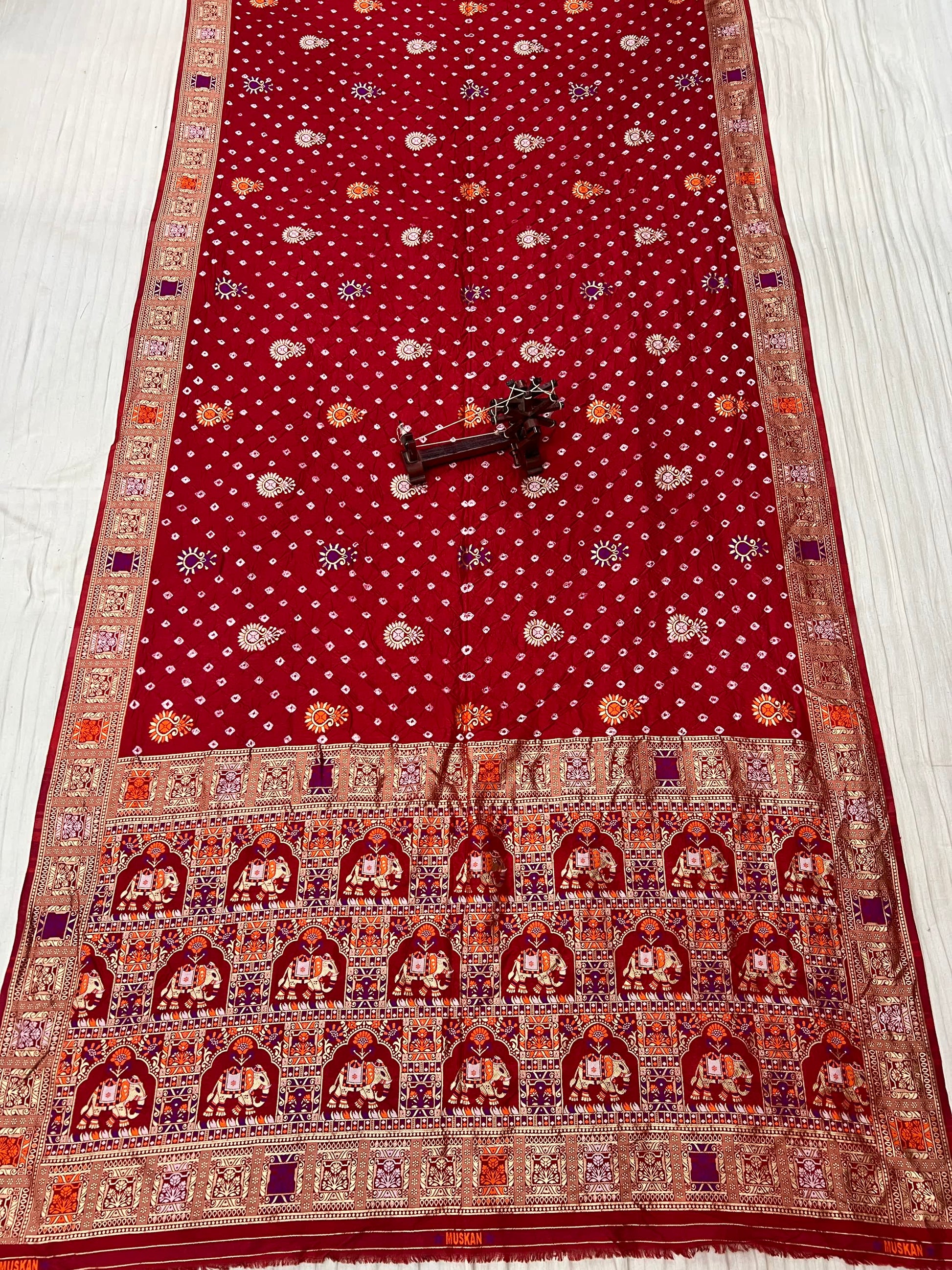 Red Patola-Bandhani Dupian Silk Saree RAKHIYO
