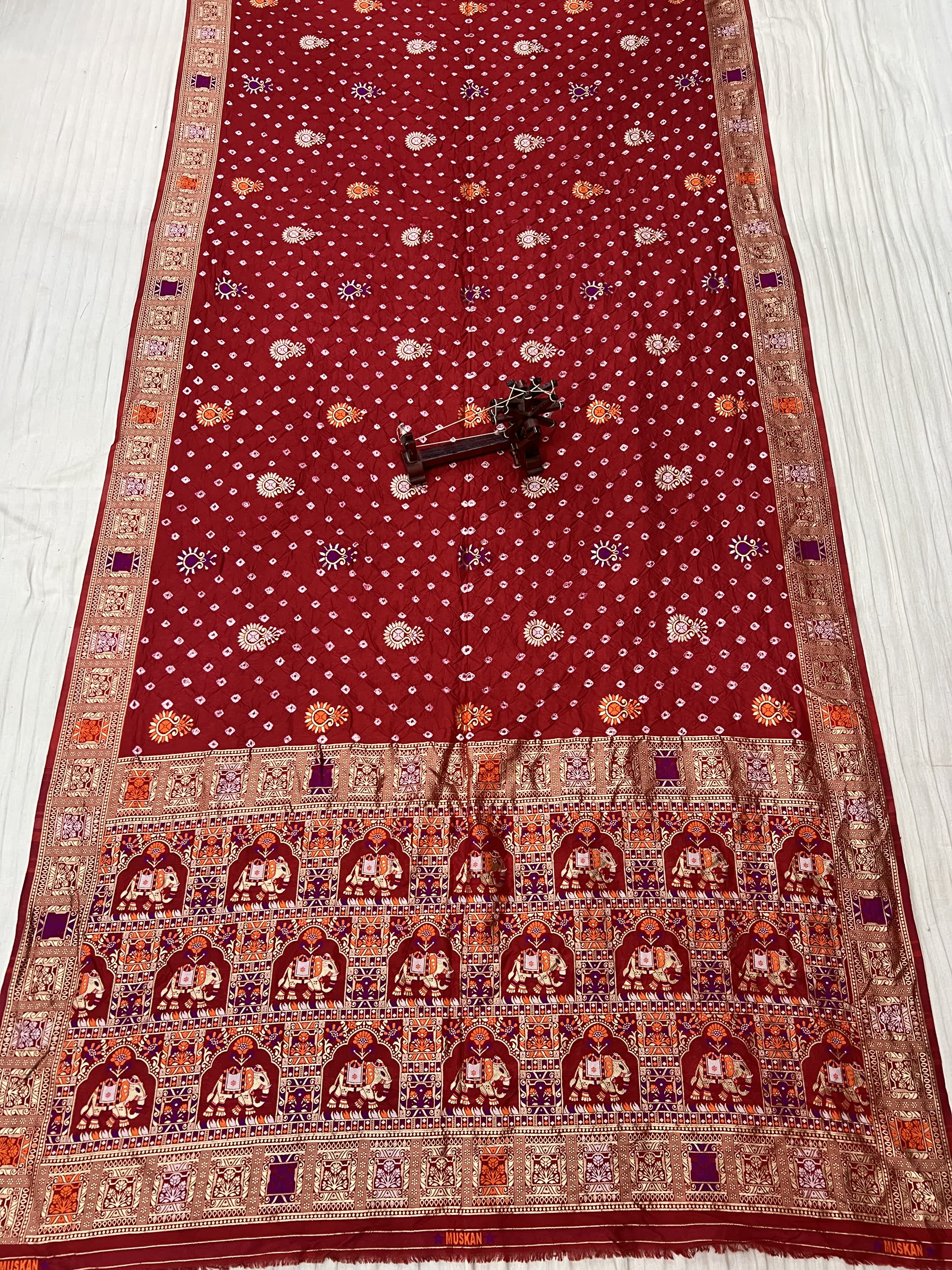 Red Patola-Bandhani Dupian Silk Saree RAKHIYO