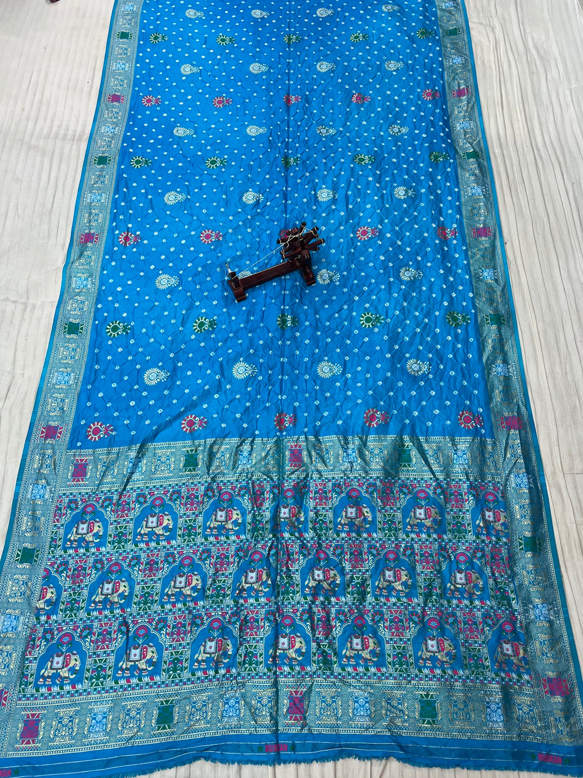 Sky Blue Patola-Bandhani Dupian Silk Saree RAKHIYO