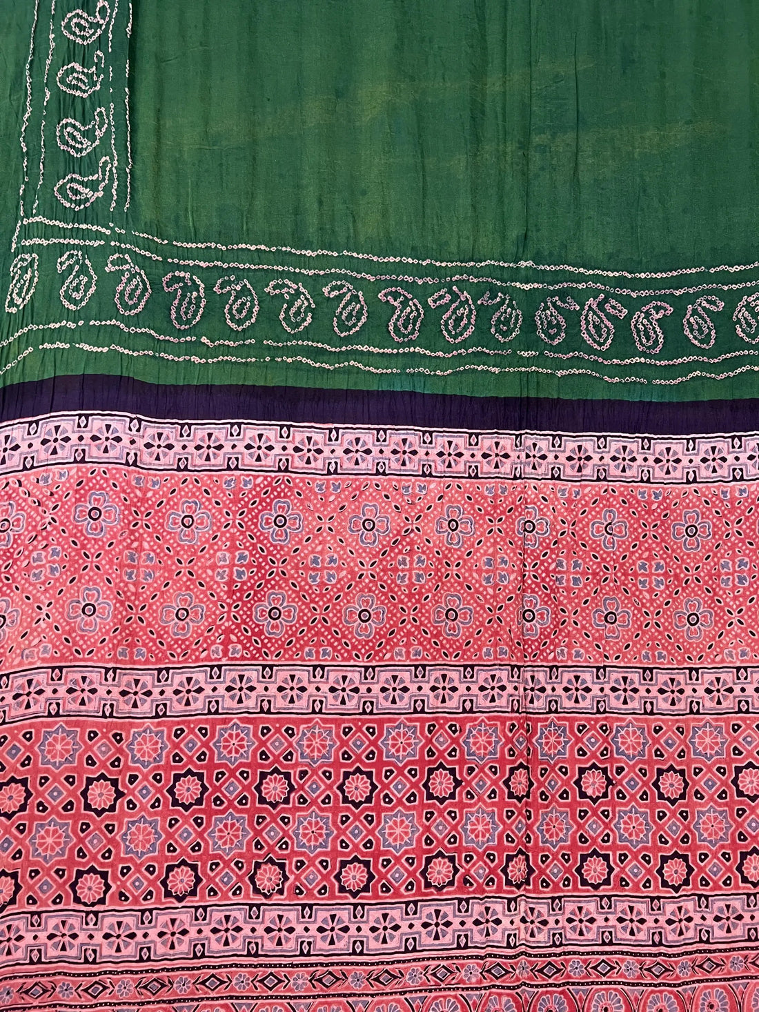 Green Gaala Design Premium Rai Bandhej Gaji Silk Ajarakh-bandhani Saree RAKHIYO