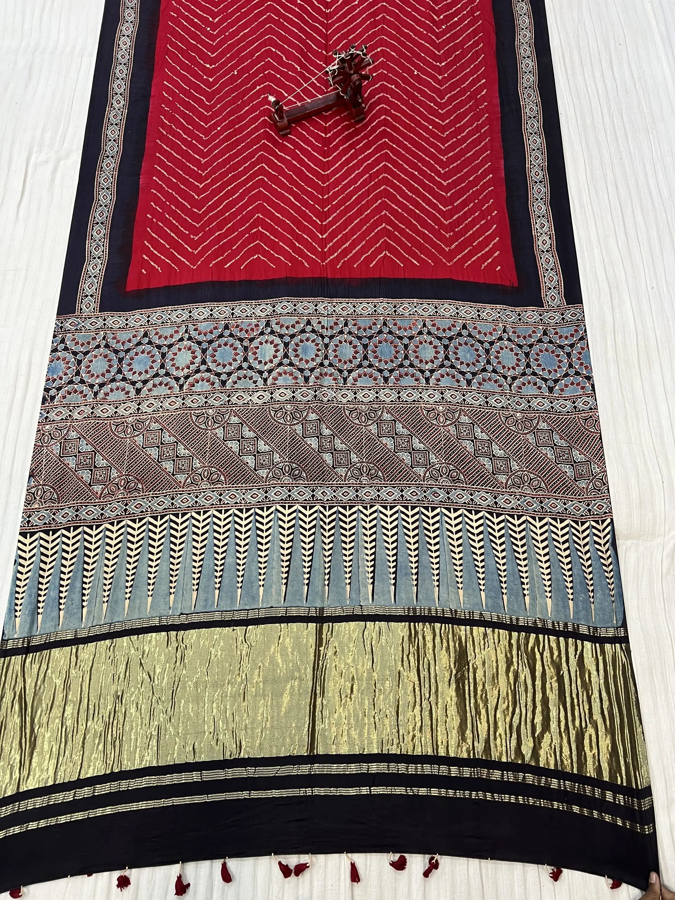 Red Premium Rai Bandhej Gaji Silk Ajarakh-bandhani Saree RAKHIYO