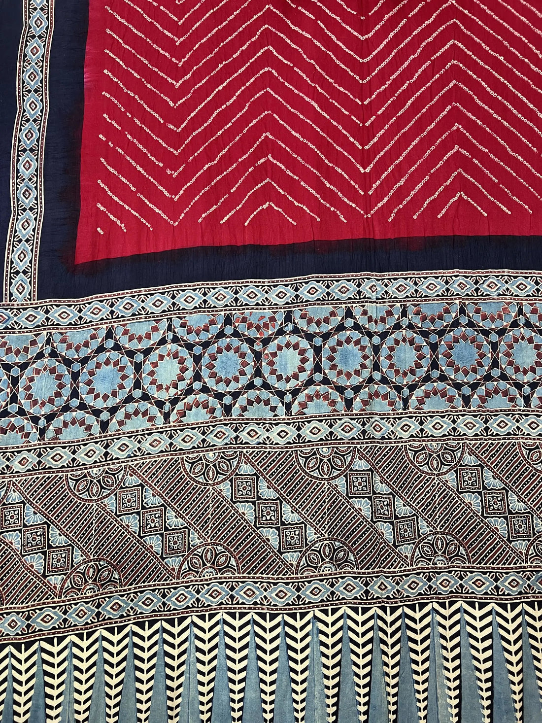 Red Premium Rai Bandhej Gaji Silk Ajarakh-bandhani Saree RAKHIYO