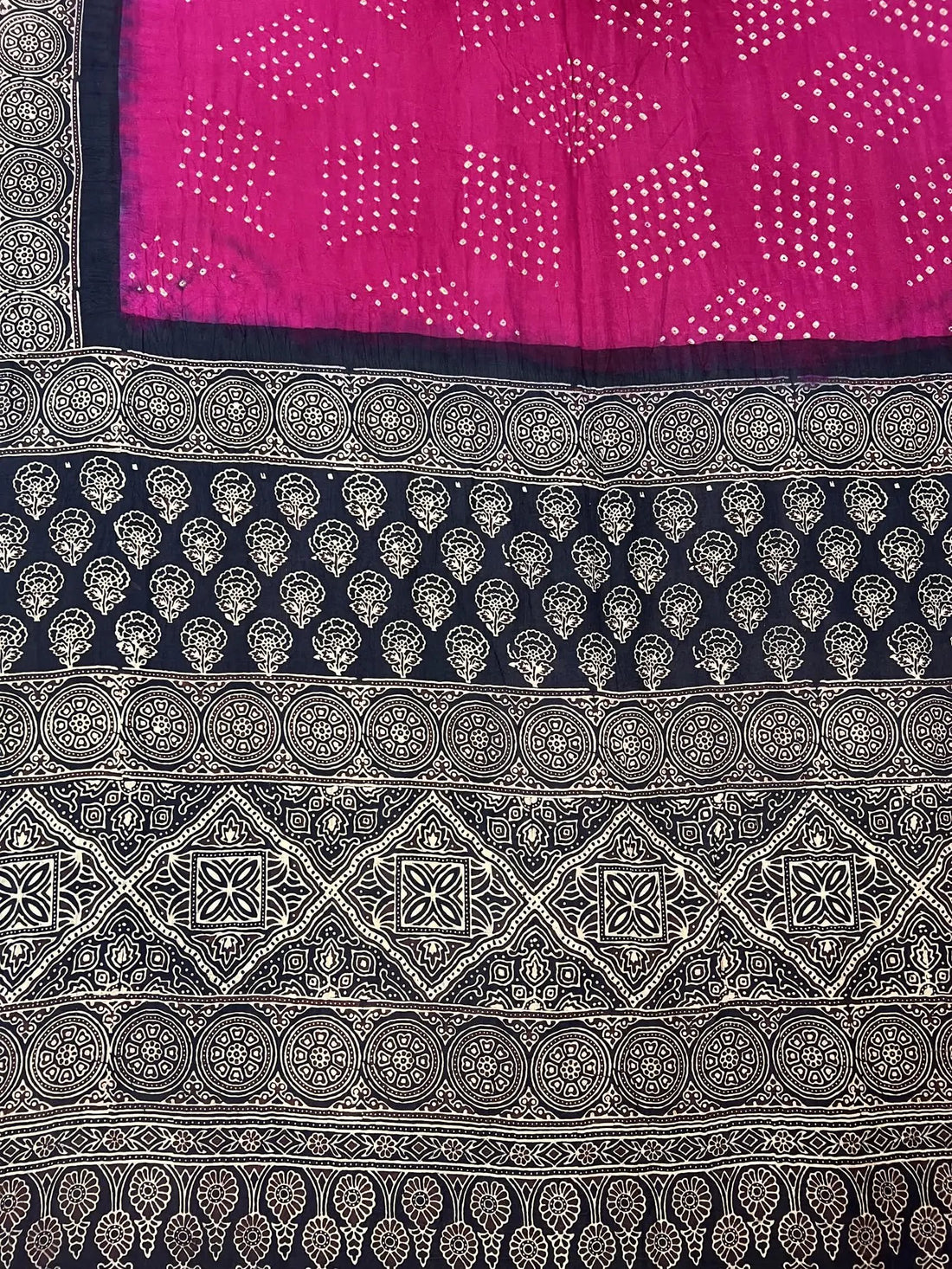 Pink Premium Rai Bandhej Gaji Silk Ajarakh-bandhani Saree RAKHIYO