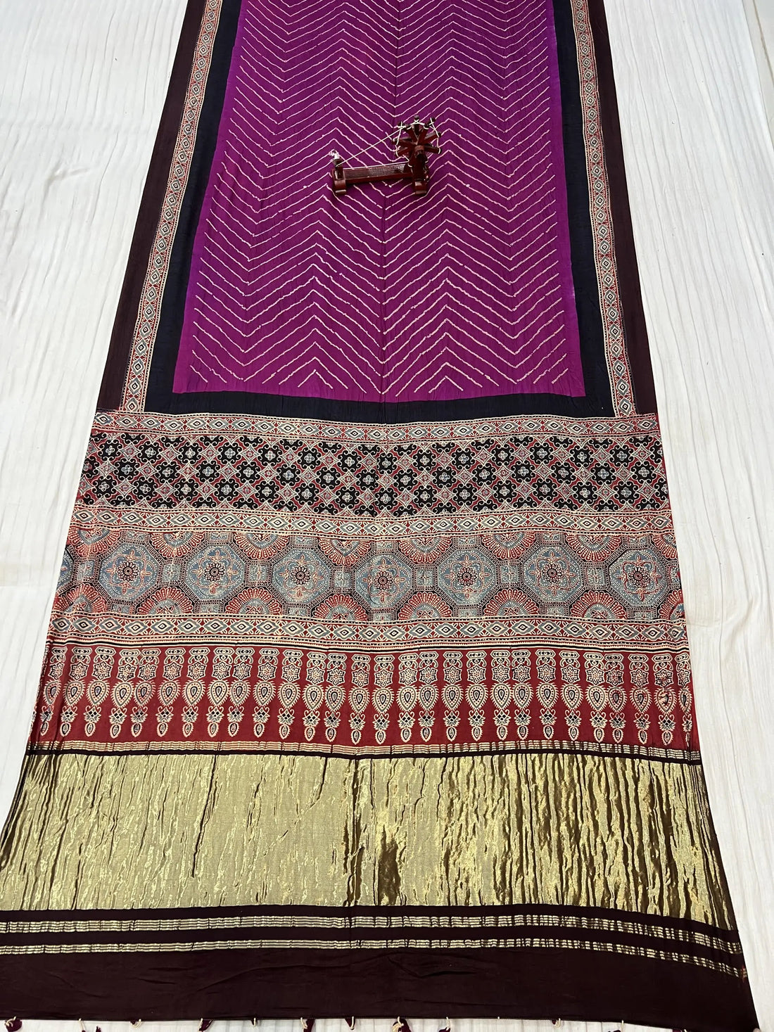 Purple Rai Bandhej Gaji Silk Ajarakh-bandhani Saree RAKHIYO