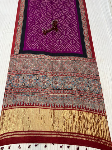 Purple Rai Bandhej Gaji Silk Ajarakh-bandhani Saree RAKHIYO