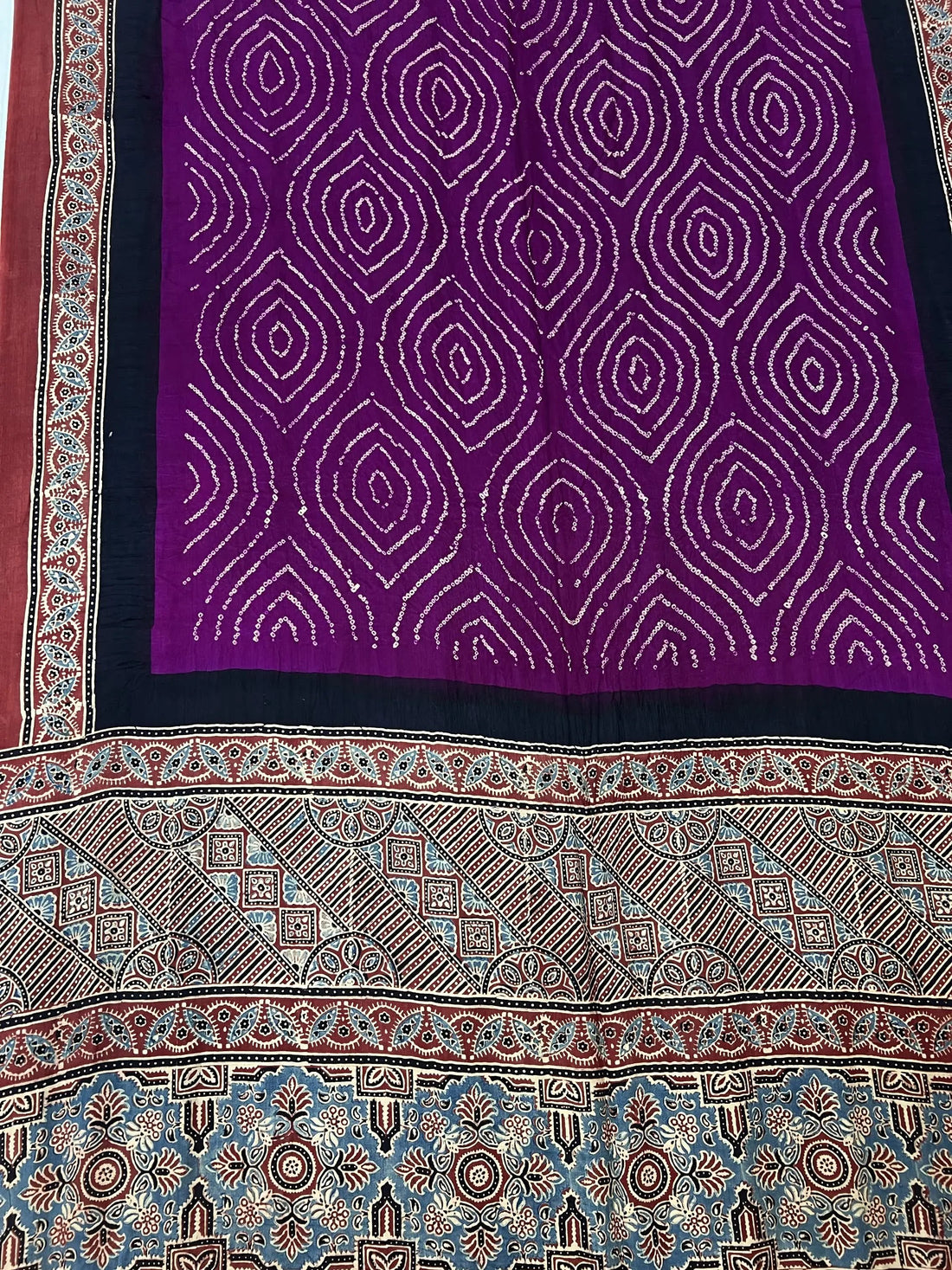 Purple Rai Bandhej Gaji Silk Ajarakh-bandhani Saree RAKHIYO