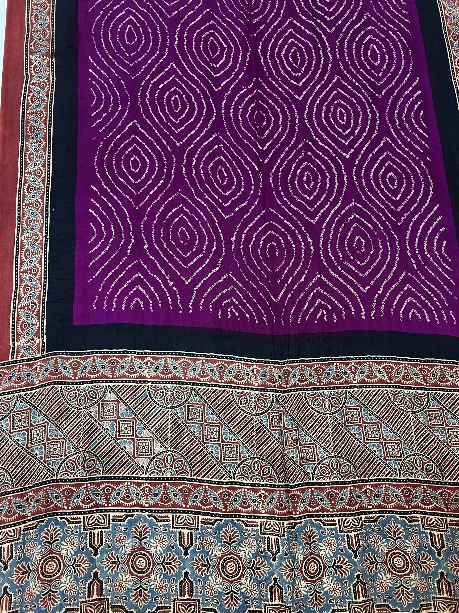 Purple Rai Bandhej Gaji Silk Ajarakh-bandhani Saree RAKHIYO