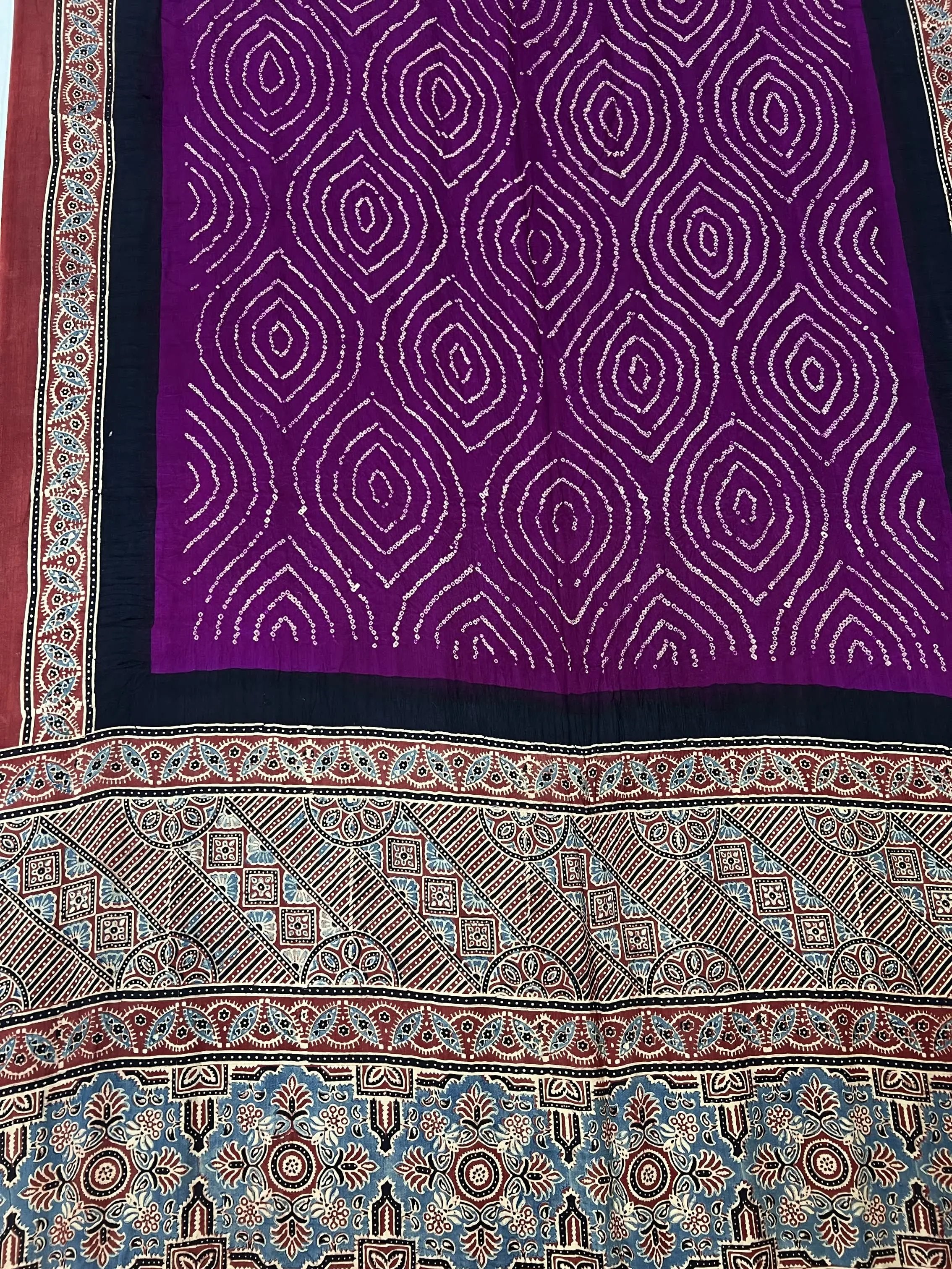 Purple Rai Bandhej Gaji Silk Ajarakh-bandhani Saree RAKHIYO