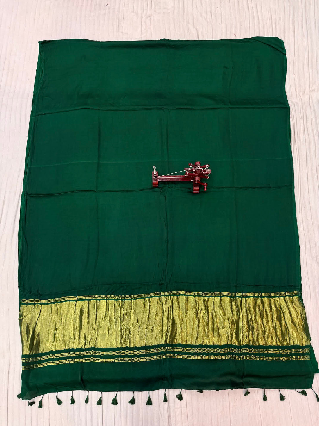 Green Plain Tissue Palla Modal Silk Saree RAKHIYO
