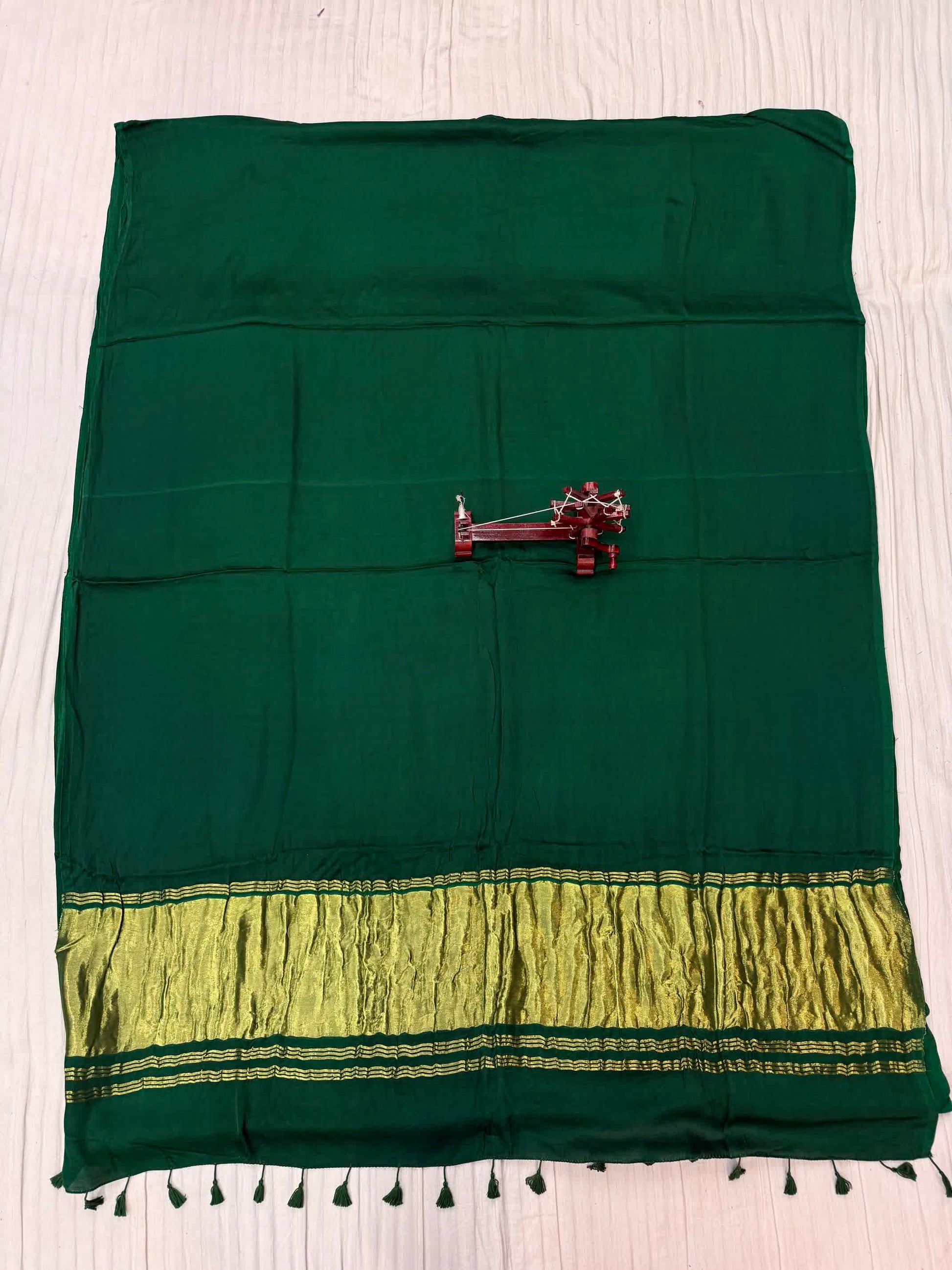 Green Plain Tissue Palla Modal Silk Saree RAKHIYO