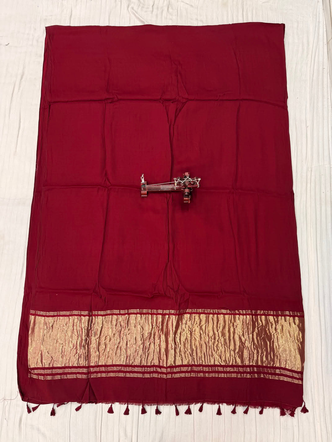Maroon Plain Tissue Palla Modal Silk Saree RAKHIYO