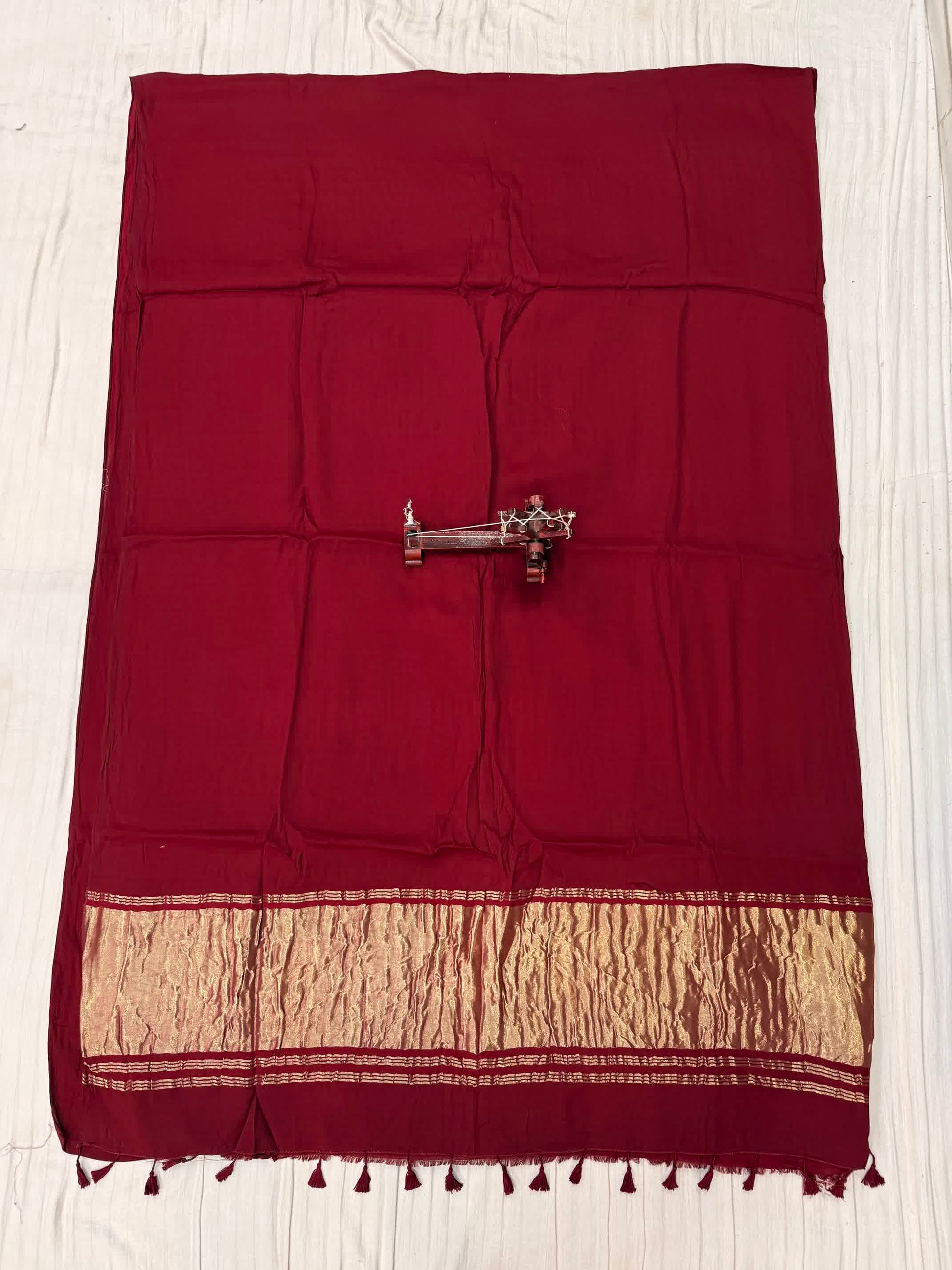 Maroon Plain Tissue Palla Modal Silk Saree RAKHIYO