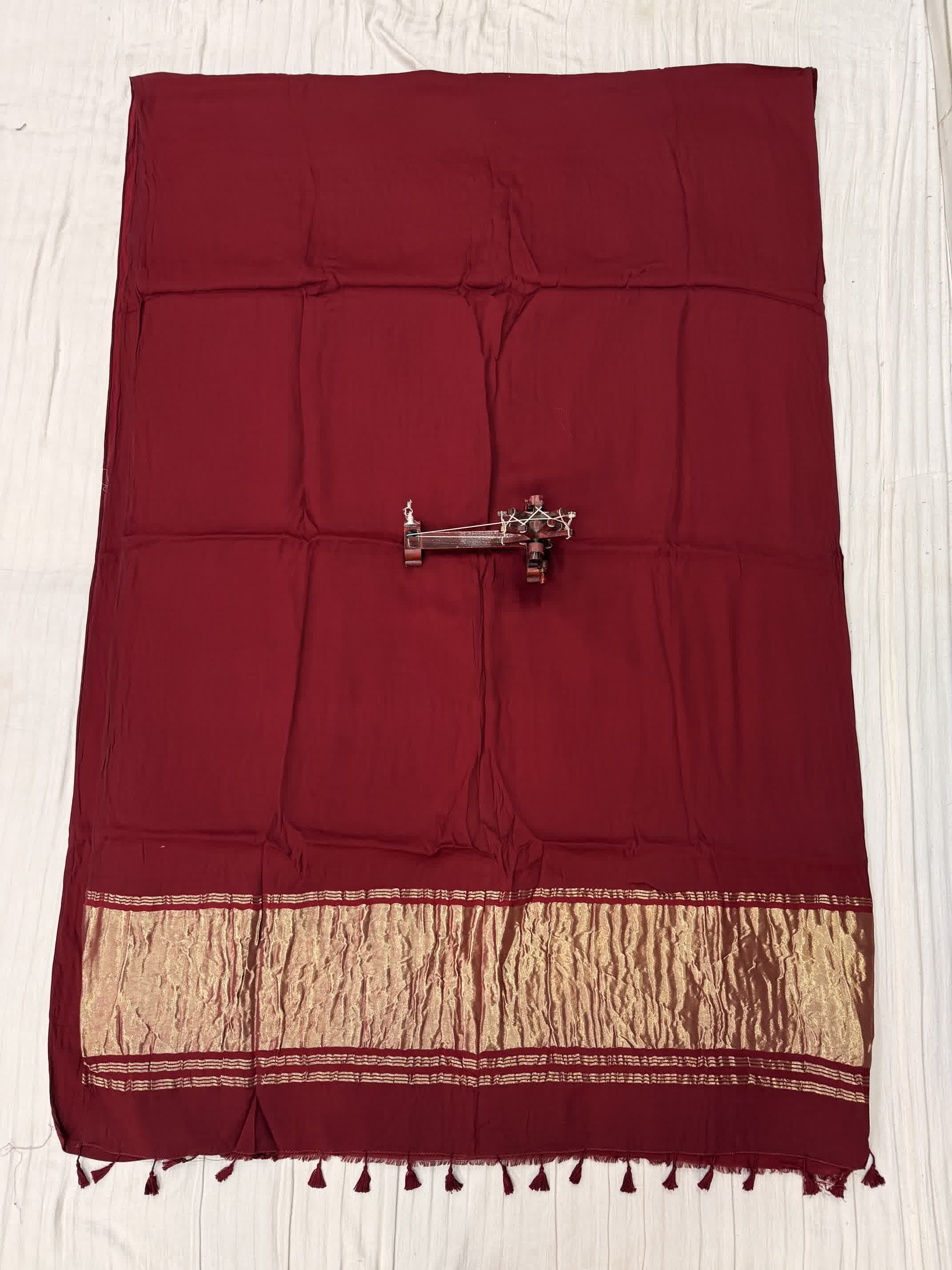 Maroon Plain Tissue Palla Modal Silk Saree RAKHIYO
