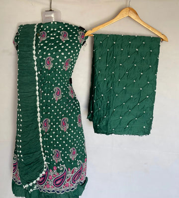 Sea Green Lakhanavi Buta Bandhani Suit Material RAKHIYO