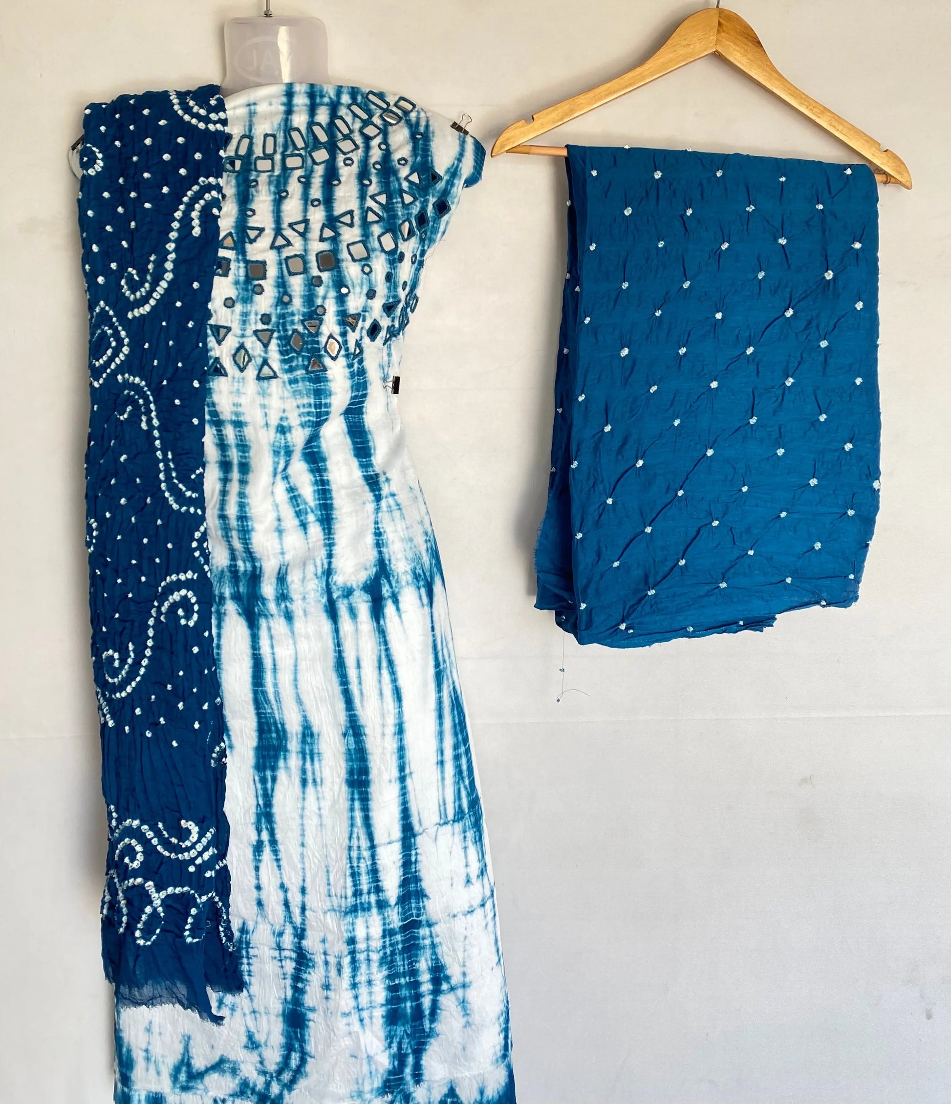 Blue Bandhani Sibori Mirror Suit Material RAKHIYO