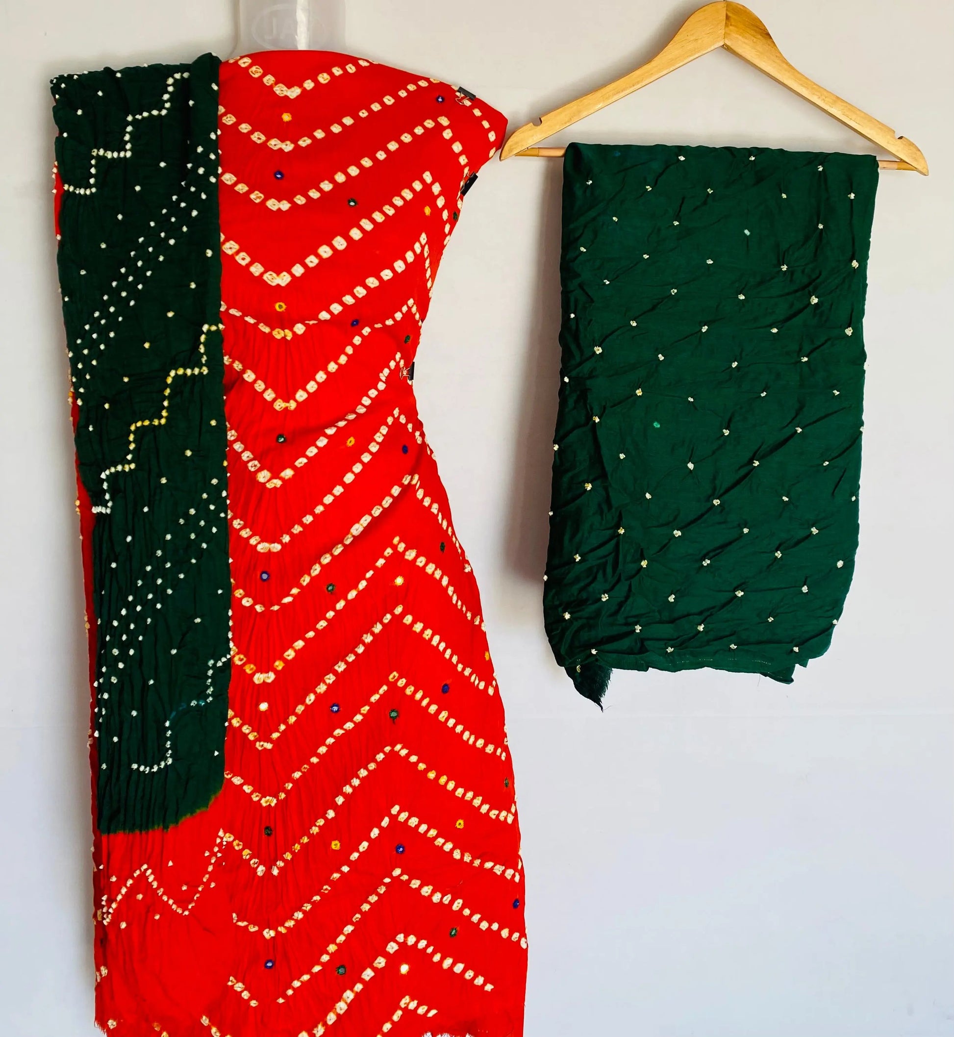 Orange Bandhani Leriyo Cotton Satin Suit Material RAKHIYO