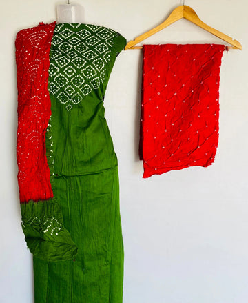 Green & Red Gala Bandhani Suit Material RAKHIYO