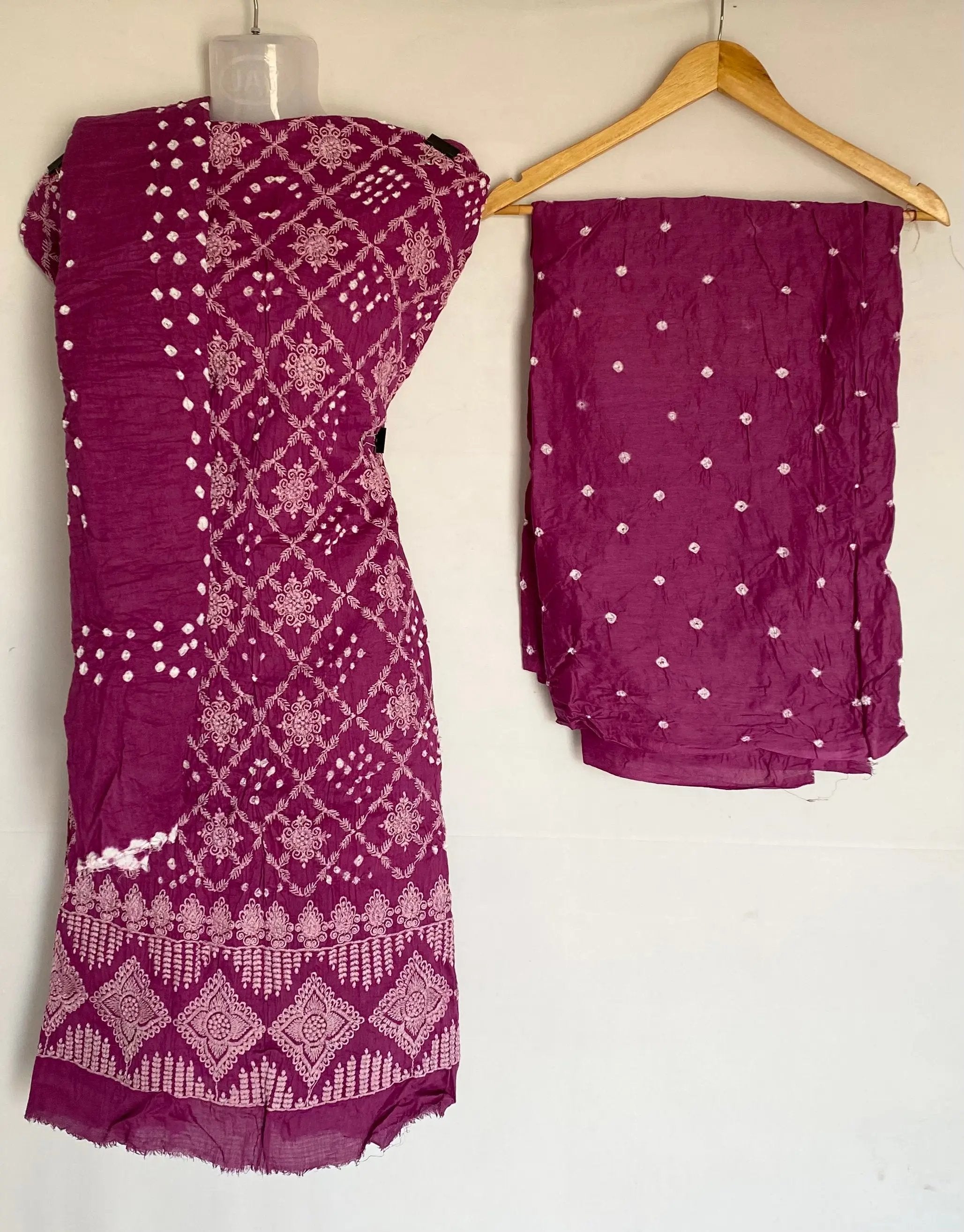 Purple Lakhanavi Bandhani Cotton Satin Suit Material RAKHIYO