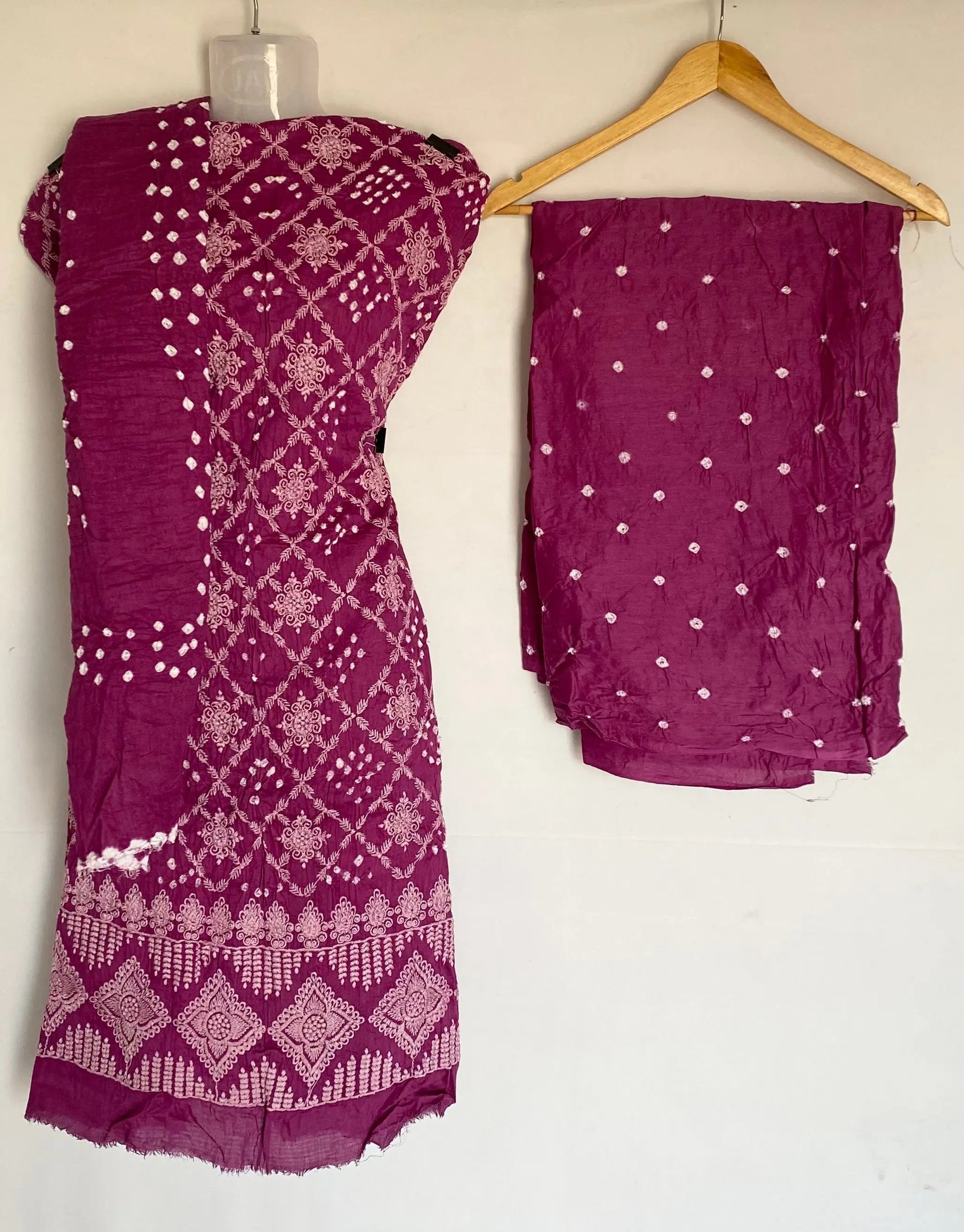Purple Lakhanavi Bandhani Cotton Satin Suit Material RAKHIYO
