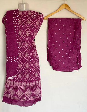 Purple Lakhanavi Bandhani Cotton Satin Suit Material RAKHIYO