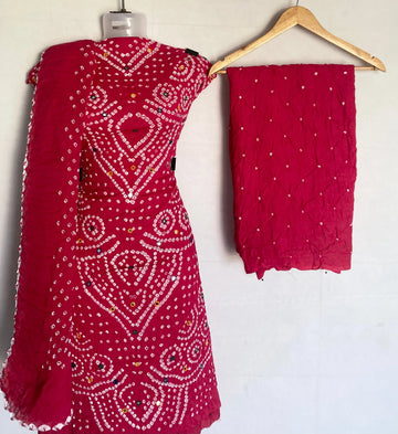 Pink Aabhla Bandhani Suit Material RAKHIYO