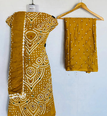 Mustard Aabhla Bandhani Suit Material RAKHIYO