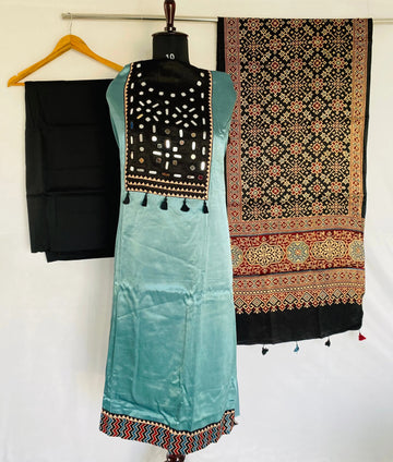 Light Blue Mashroo Mirror Yock Suit Material RAKHIYO