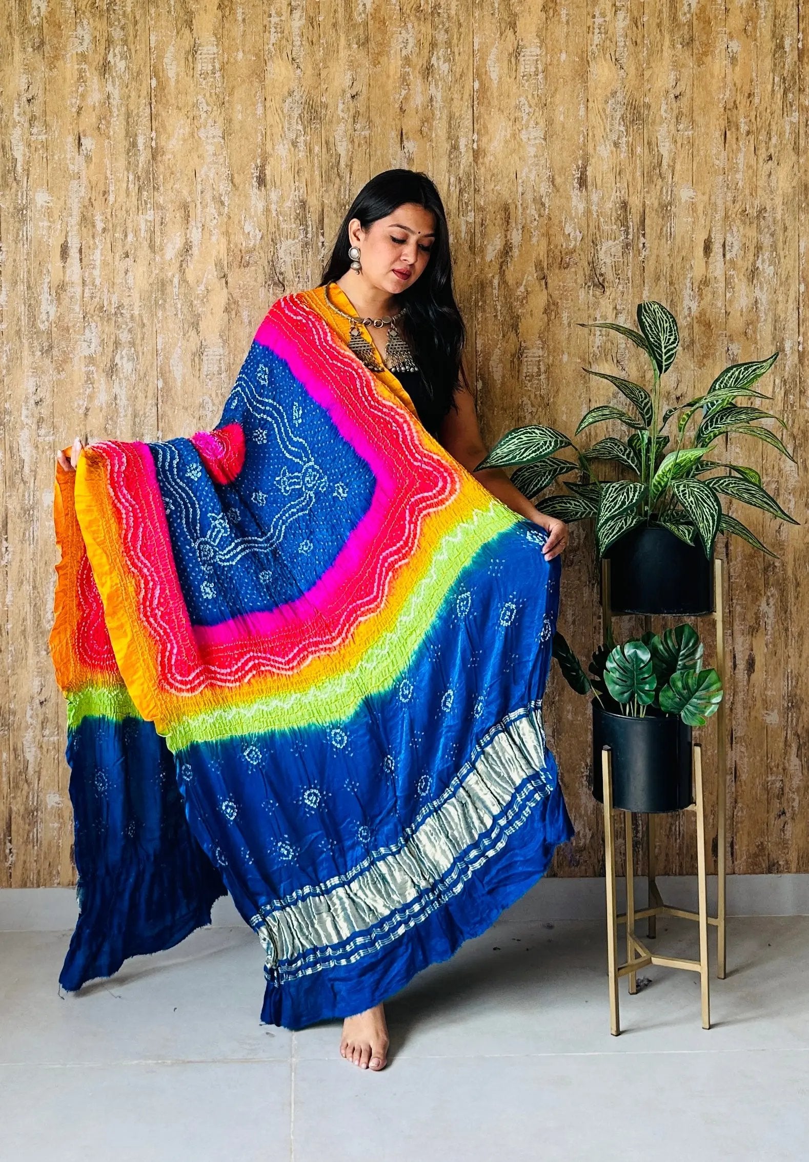 Blue Bandhej Multy Gaji Silk Dupatta RAKHIYO