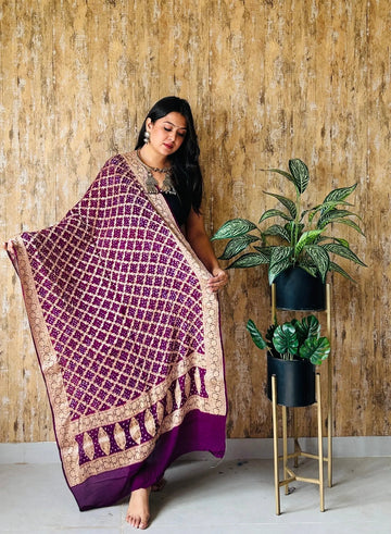 Magenta Bandhej Banarasi Crepe Dupatta RAKHIYO