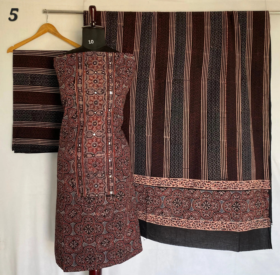 Ajarakh Cotton Natural Dye Mirror Suit Material RAKHIYO