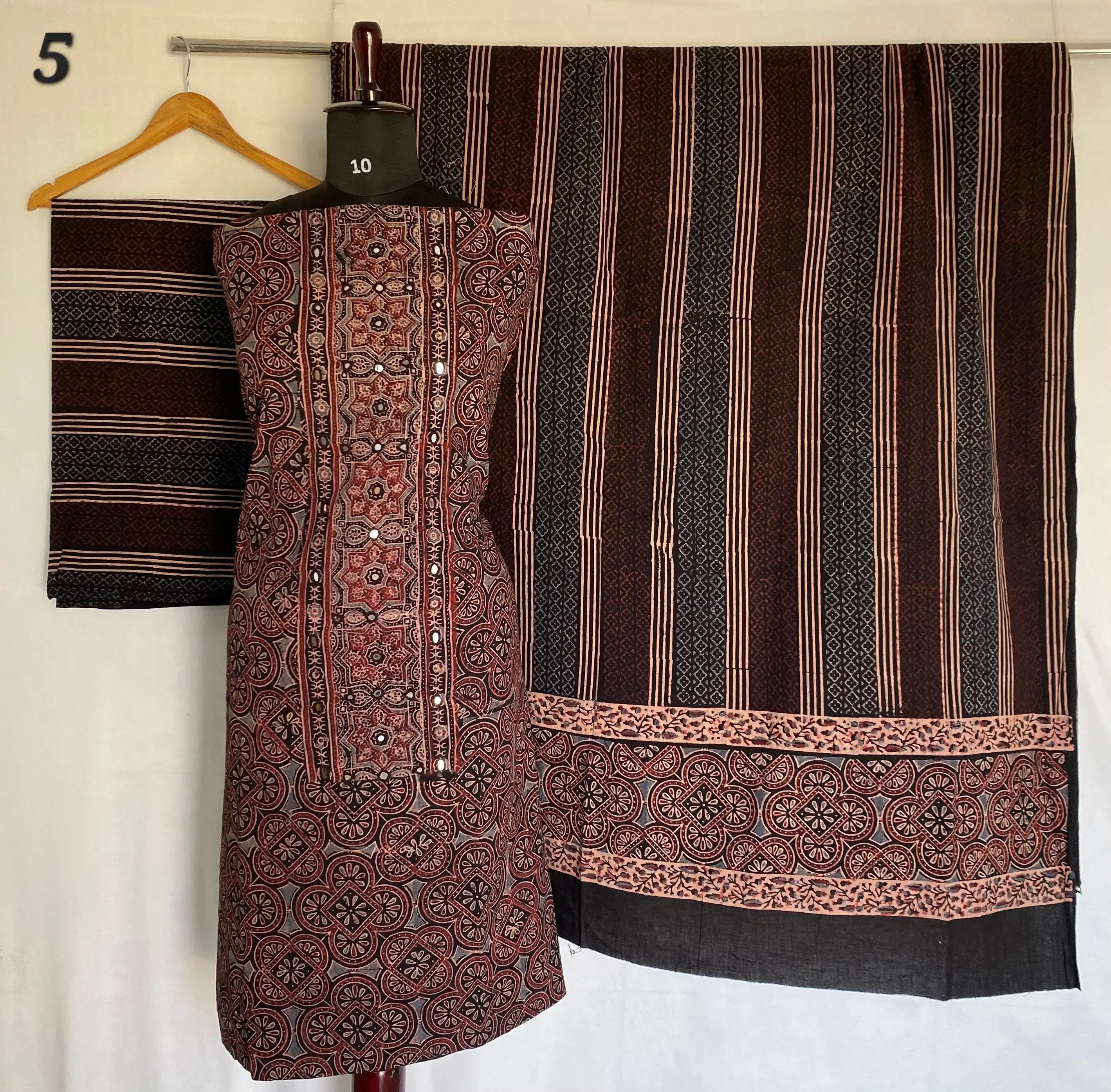 Ajarakh Cotton Natural Dye Mirror Suit Material RAKHIYO