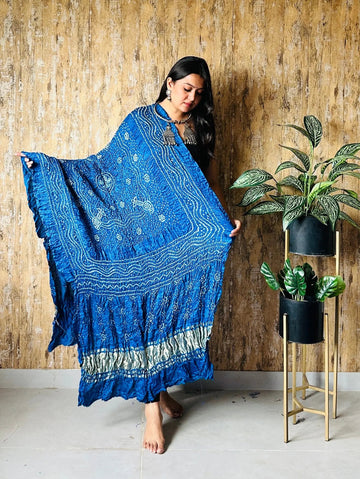 Teal Blue Bandhej Chandrokhani Gaji Dupatta RAKHIYO