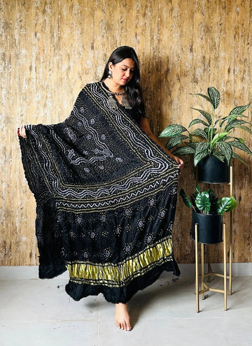 Black Bandhej Chandrokhani Gaji Dupatta RAKHIYO