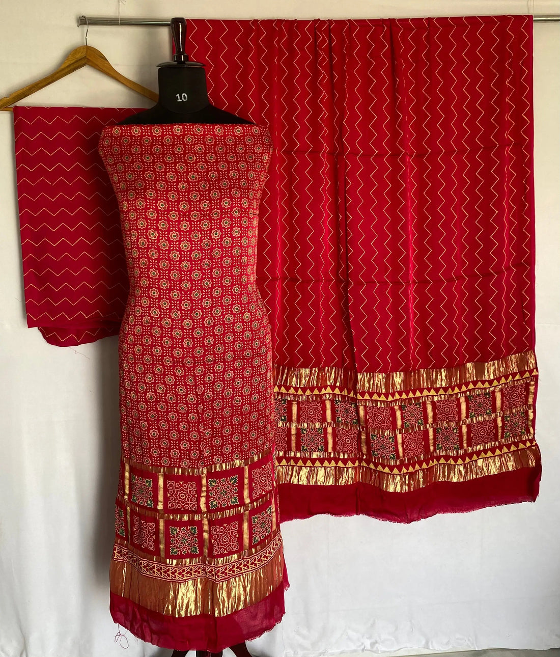 Pink Ajarakh Modal Discharge Check Suit Material RAKHIYO