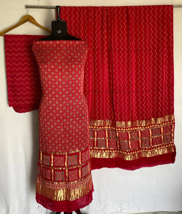 Pink Ajarakh Modal Discharge Check Suit Material RAKHIYO