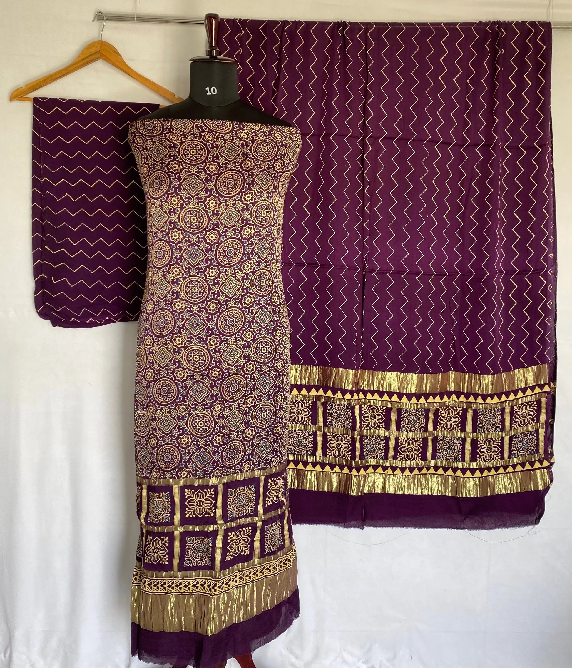 Purple Ajarakh Modal Discharge Check Suit Material RAKHIYO