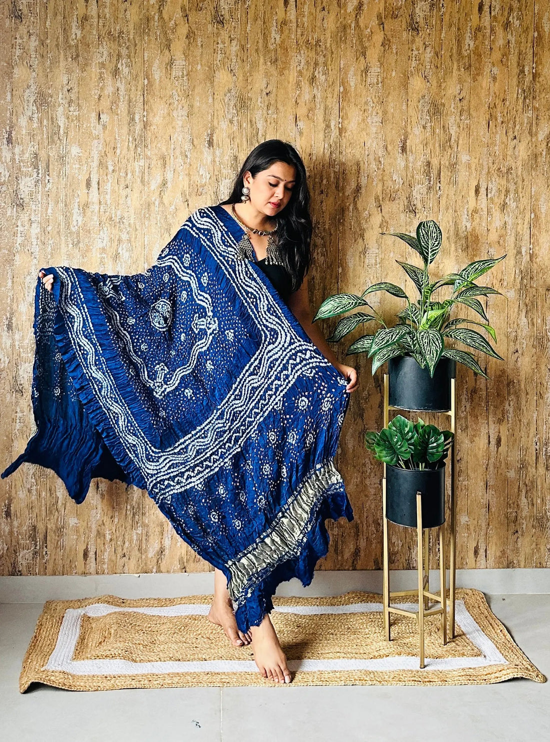 Navy Blue Bandhej Chandrokhani Gaji Dupatta RAKHIYO