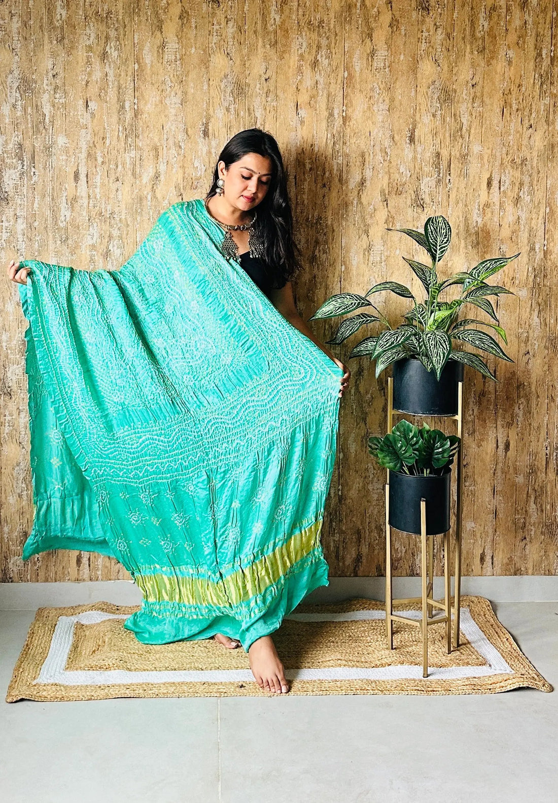 Light Sea Green Bandhej Chandrokhani Gaji Dupatta RAKHIYO