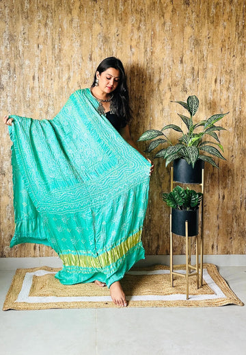 Light Sea Green Bandhej Chandrokhani Gaji Dupatta RAKHIYO