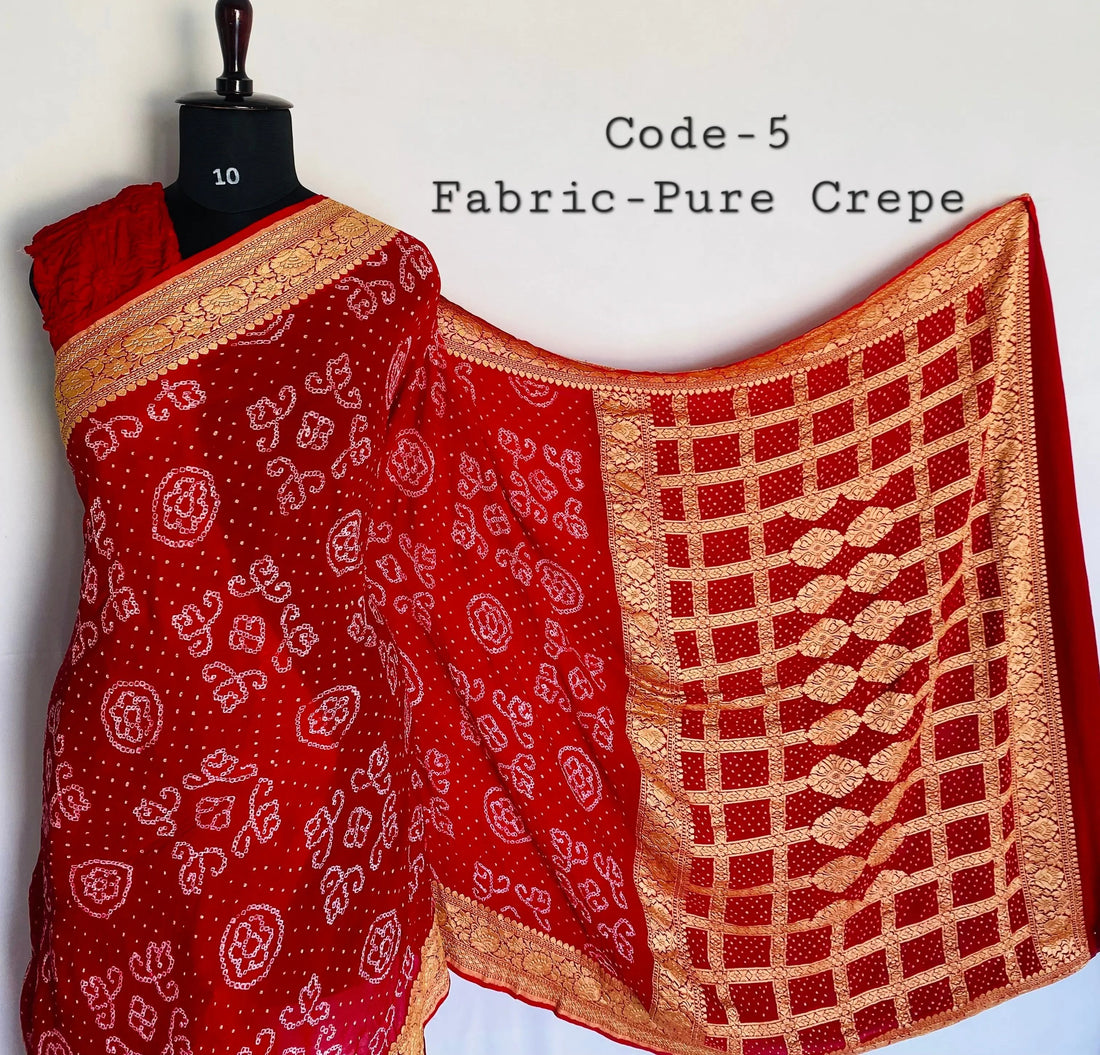 Premium Pure Crepe Bandhej Saree RAKHIYO