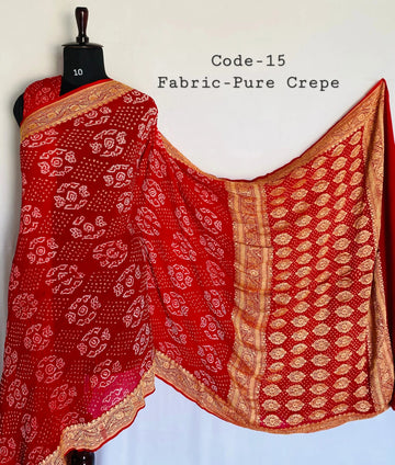 Premium Pure Crepe Bandhej Saree RAKHIYO