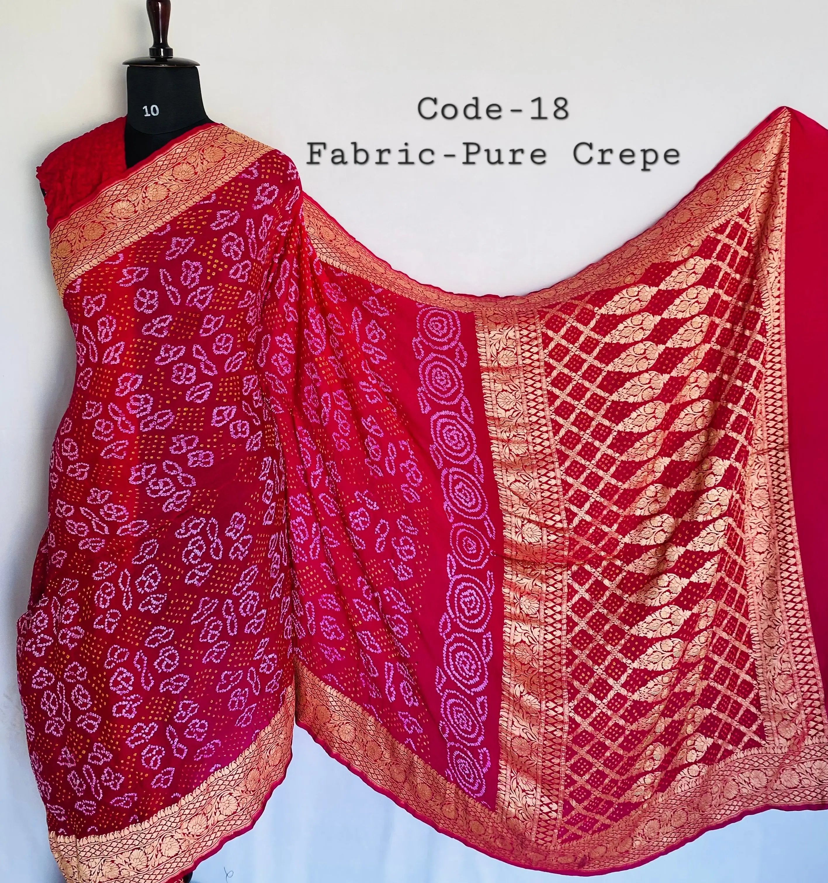 Premium Pure Crepe Bandhej Saree RAKHIYO