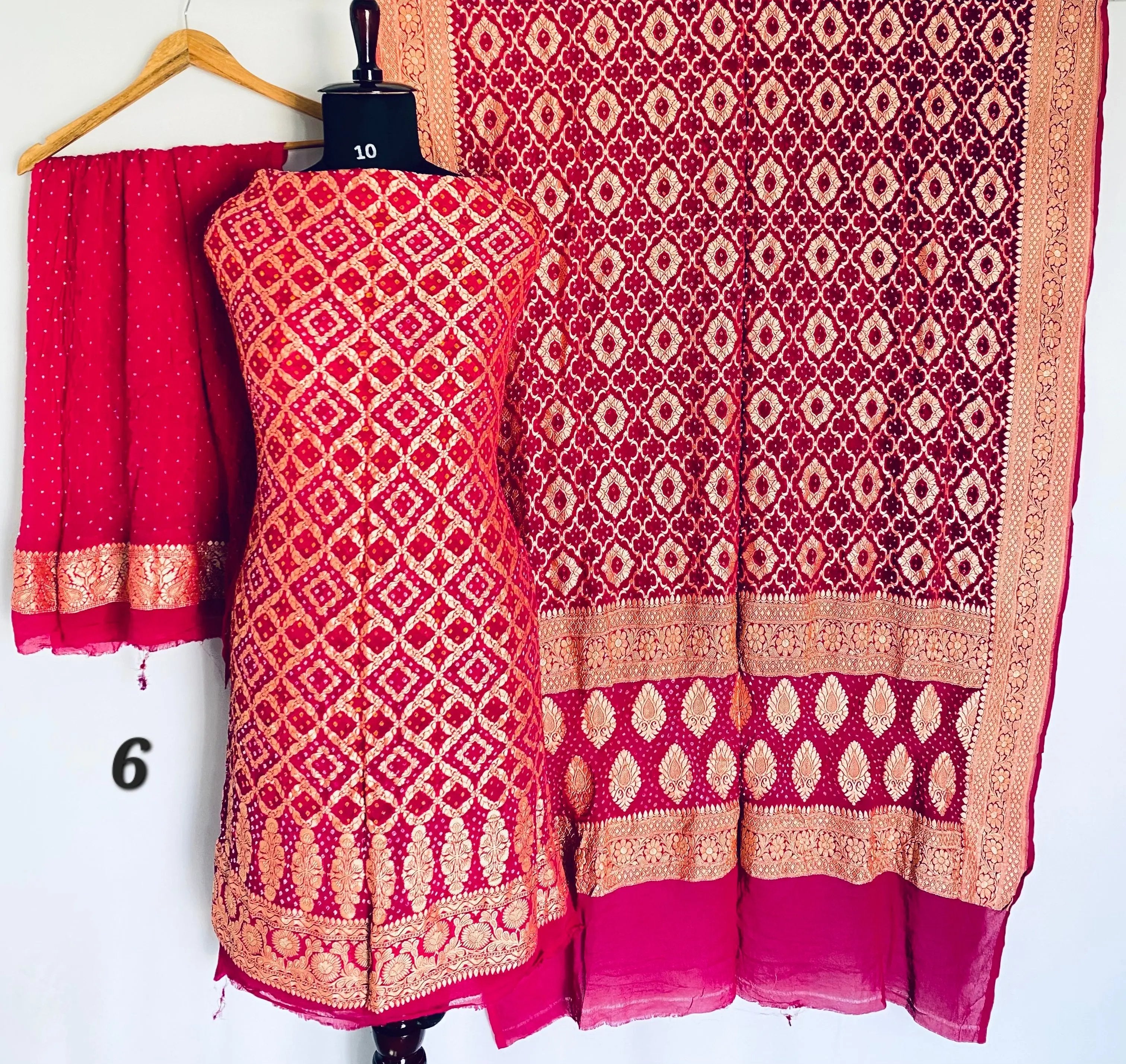 Pink Banarasi-Bandhani Pure Georgett Suit Material RAKHIYO