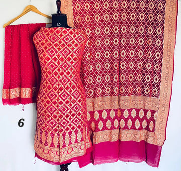 Pink Banarasi-Bandhani Pure Georgett Suit Material RAKHIYO