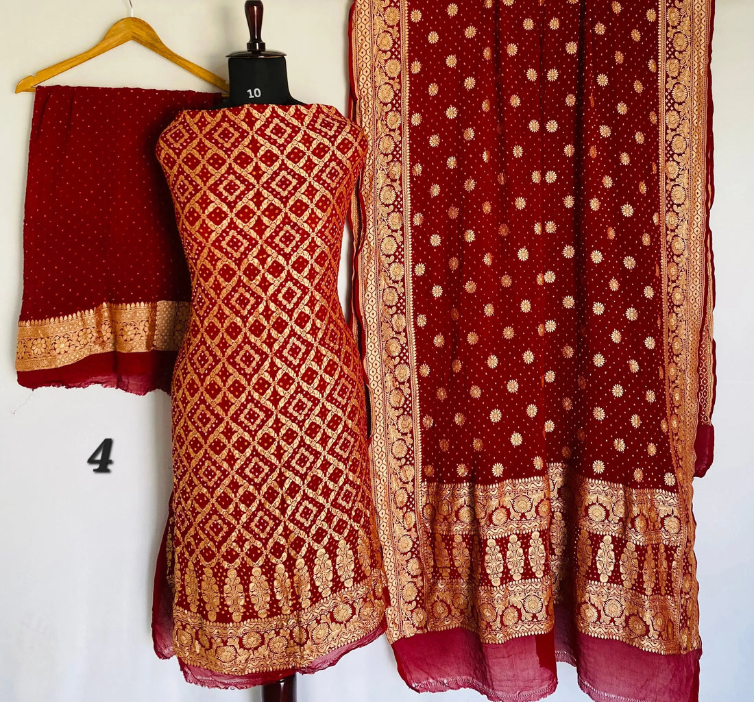 Maroon Banarasi-Bandhani Pure Georgett Suit Material RAKHIYO