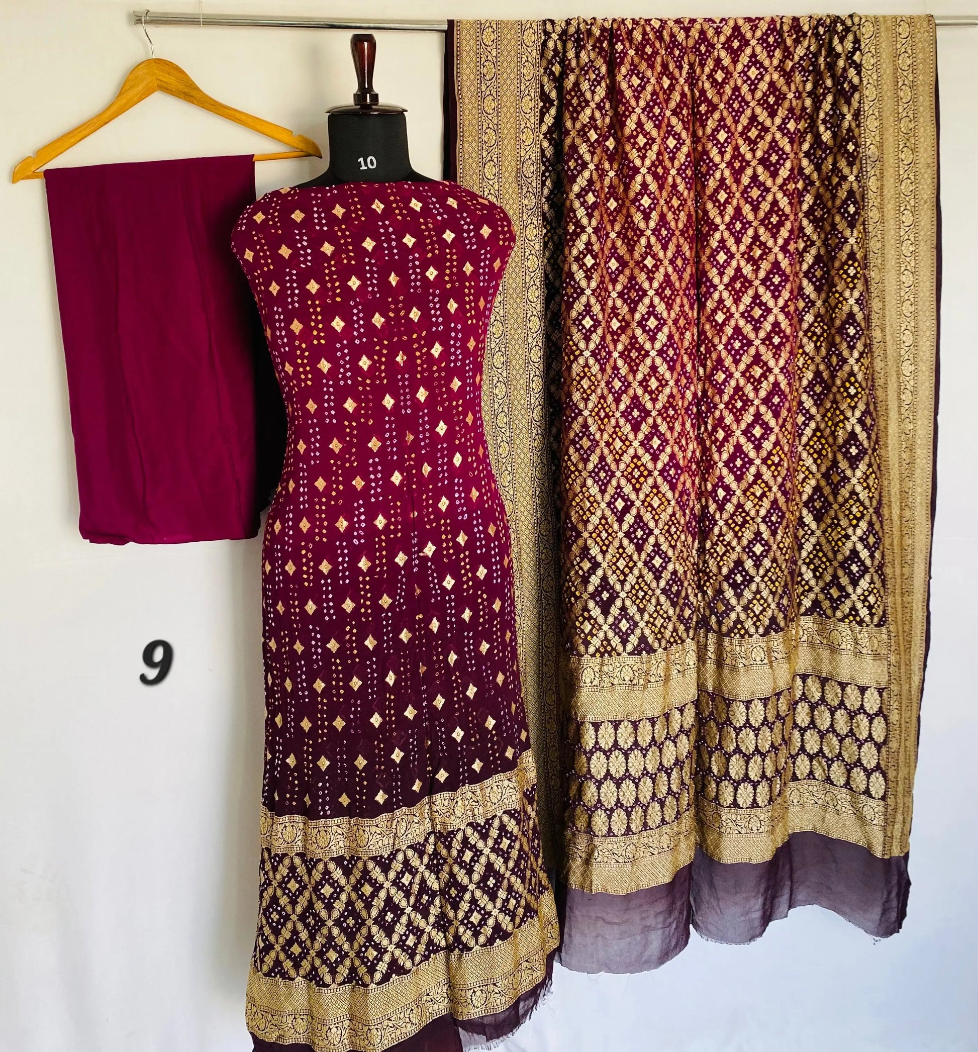 Magenta Banarasi-Bandhani Pure Georgett Suit Material RAKHIYO