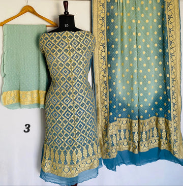 Grey Shading Banarasi-Bandhani Pure Georgett Suit Material RAKHIYO