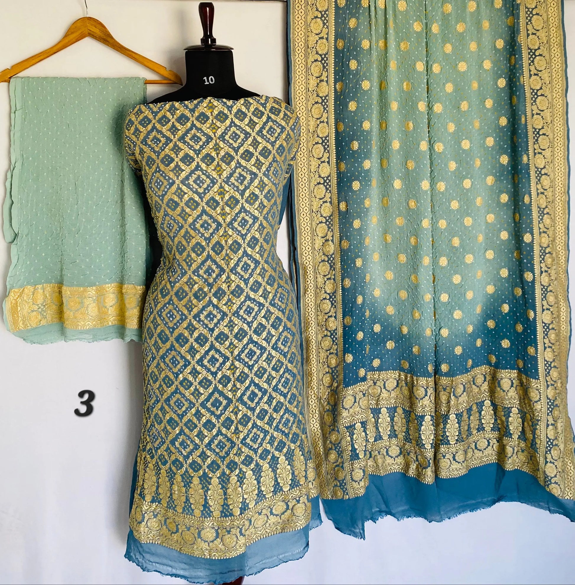 Grey Shading Banarasi-Bandhani Pure Georgett Suit Material RAKHIYO