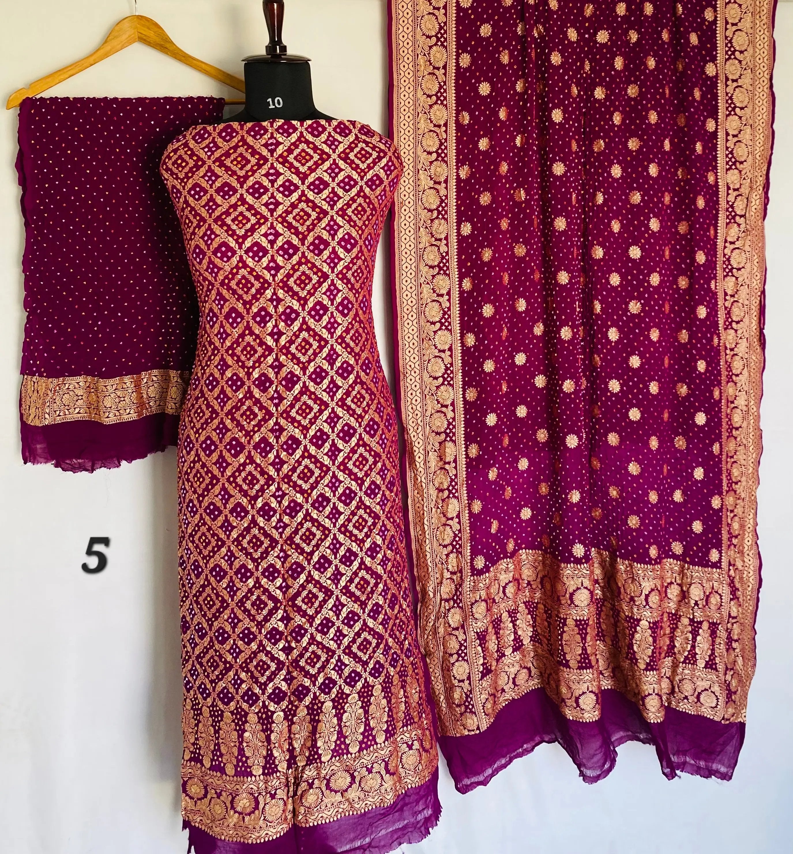 Magenta Banarasi-Bandhani Pure Georgett Suit Material RAKHIYO