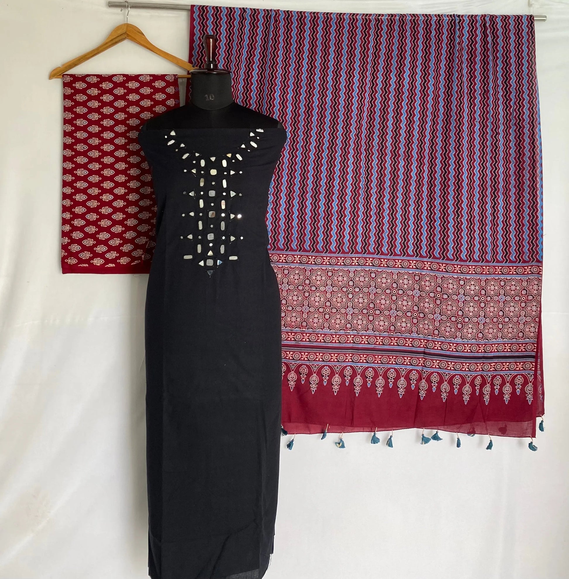 Black Ajarakh Mirror Cotton Suit Material RAKHIYO